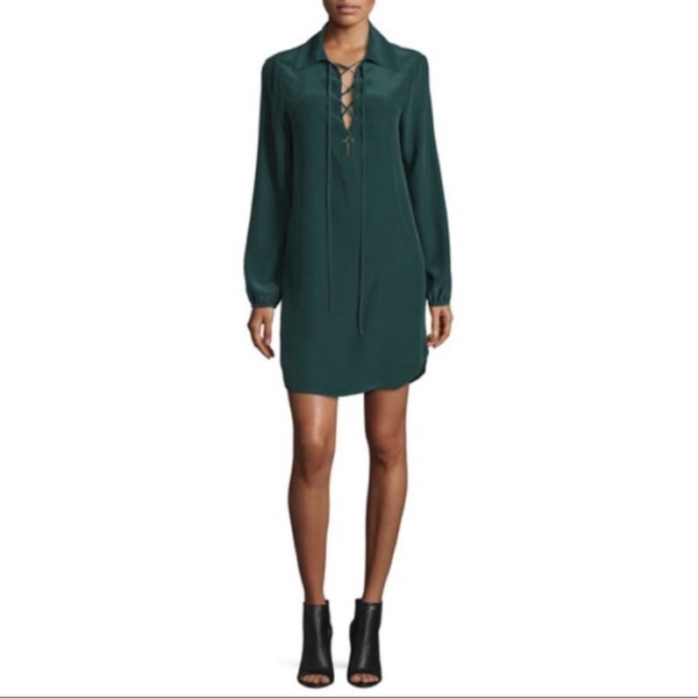 FRAME Silk Lace Up T-Shirt Above Knee Mini Dress, Size Small, Green